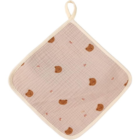 TeoMarket - Prosop Absorbant, Flippy, din Bumbac, 25 x 25 cm, Model Ursuleti, cu Agatatoare, Crem