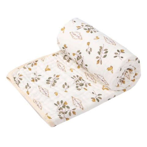 TeoMarket - Prosop de baie din bumbac si tifon pentru Bebelusi, Flippy, cu Sase Straturi, pentru Copii, 110x110 cm, Model Frunze, Bej Galben