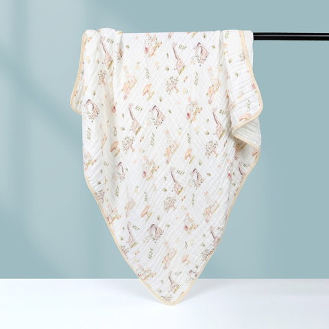 TeoMarket - Prosop de baie din bumbac si tifon pentru Bebelusi, Flippy, cu Sase Straturi, pentru Copii, 110x110 cm, Model Girafe, Bej Galben