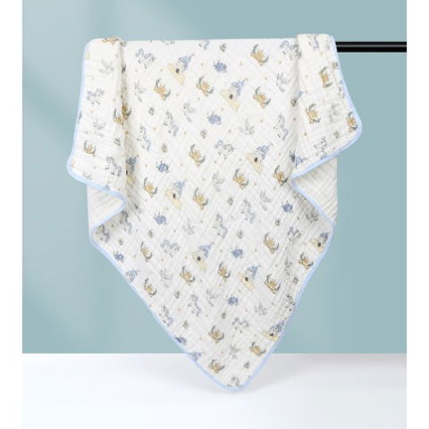 Articole pentru baie - Prosop de baie din bumbac si tifon pentru Bebelusi, Flippy, cu Sase Straturi, pentru Copii, 110x110 cm, Model Unicorni, Bej Albastru