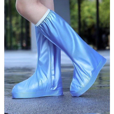 Import - Protectie Incaltaminte pentru Ploaie si Noroi, Flippy, Impermeabila, Talpa Antiderapanta, cu Fermoar si Capsa, Inaltime 40 cm, Marime L 38-39, Albastru