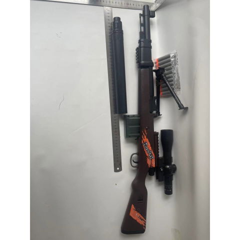 Jucarii si Jocuri - Pusca de Jucarie 98K Ultrarealista, Flippy, Manuala, cu Luneta, 10 de Proiectile din Spuma Moale, 5 Cartuse, 103 cm, 14 ani+, Maro