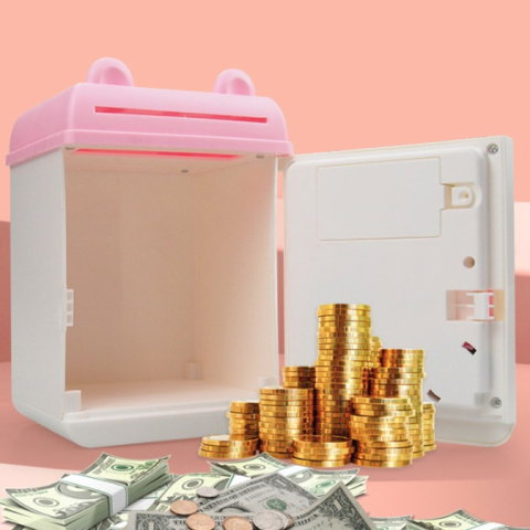 Best deals - Pusculita pentru Fetite, Flippy, Pusculita pentru Economii PIGGY BOX, Pusculita Simpla cu Key Access, 17 x 11.5 x 10 cm, 400 gr, Alb Roz