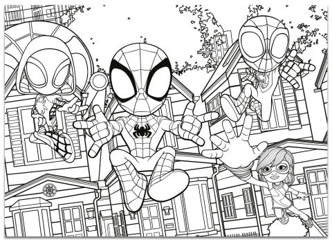 Puzzle-uri educative - Puzzle de colorat maxi - Paienjenelul Marvel si prietenii lui uimitori (4 x 48 de piese)