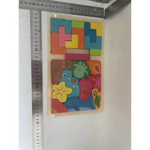 Best deals - Puzzle Montessori din Lemn pentru Copii, Flippy, Tip Tetris 2in1 +3 Ani, cu Animale Marine Colorate 3D, Educativ, Intuitiv, Creativ, 21 de Piese, 28.5x17x1.2 cm, Multicolor