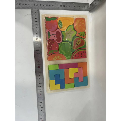 Best deals - Puzzle Montessori din Lemn pentru Copii, Flippy, Tip Tetris 2in1 +3 Ani, cu Fructe Colorate 3D, Educativ, Intuitiv, Creativ, 21 de Piese, 28.5x17x1.2 cm, Multicolor