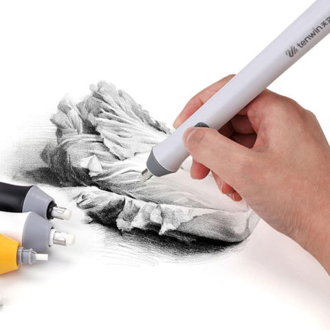 Accesorii Birou si Consumabile - Radiera Electrica, Flippy, pentru Schite si Arta, Grosime Varf 3 mm/5 mm, Baterii 2 x AA (neincluse), din ABS, Alb