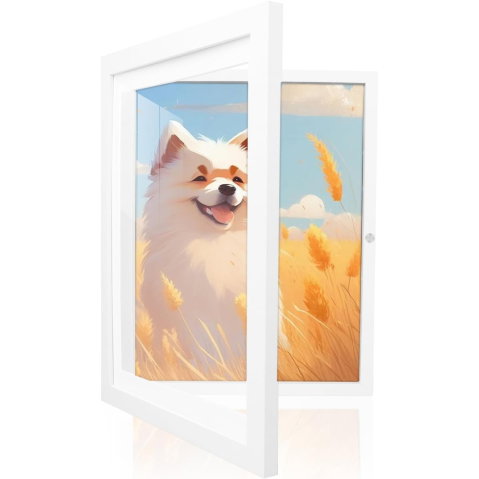 Import - Rama Foto Flippy, din Lemn, cu Spatiu Pentru Depozitare, Pentru Desene si Picturi A4, Sticla Securizata, Rama MDF, Alb