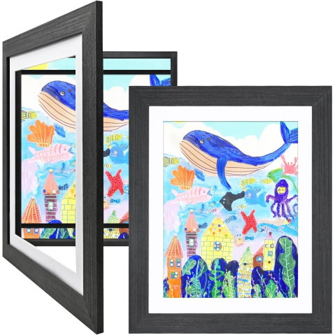 Best deals - Rama Foto Flippy, din Lemn, cu Spatiu Pentru Depozitare, Pentru Desene si Picturi A4, Sticla Securizata, Rama MDF, Negru