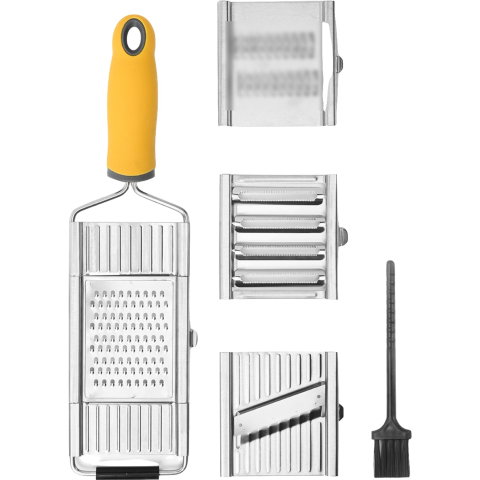 Import - Razatoare multifunctionala Flippy, Inox, 4 tipuri de lame, usor de manevrat, maner din ABS ergonomic,33 x 8.6 cm, periuta curatare inclusa, Lame interschimbabile, Argintiu