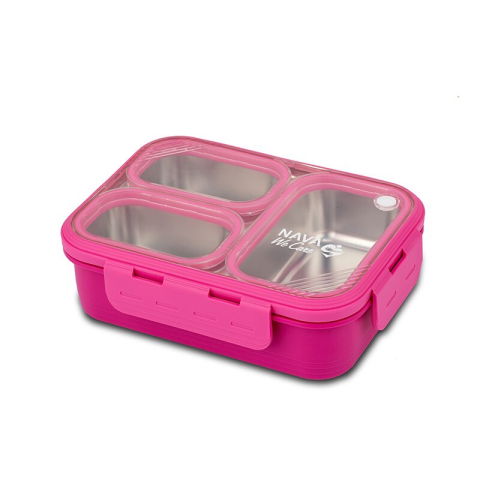 SmartBaby - Recipient dreptunghiular pentru alimente Bento din oțel inoxidabil "We Care", magenta 800ml