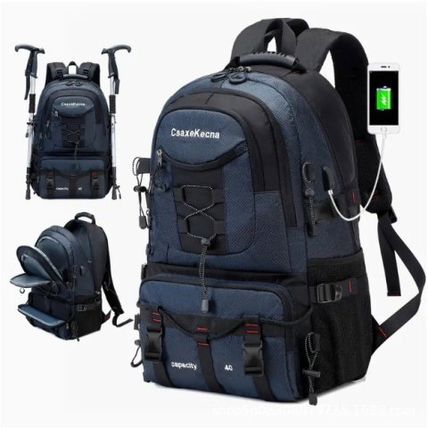 TeoMarket - Rucsac Multifunctional de Alpinism, Flippy, Capacitate 36-55 L, de Calatorie, Impermeabil, Slot USB Incarcare Telefon, Bretele Reglabile, 52 x 34 x 19 cm, Albastru