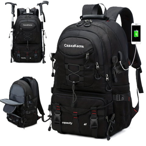 TeoMarket - Rucsac Multifunctional de Alpinism, Flippy, Capacitate 36-55 L, de Calatorie, Impermeabil, Slot USB Incarcare Telefon, Bretele Reglabile, 52 x 34 x 19 cm, Negru