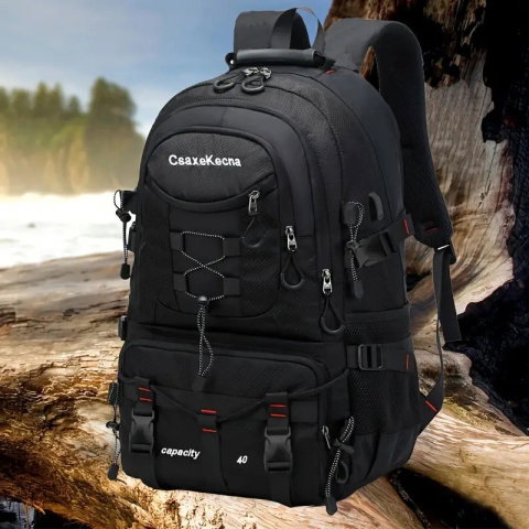 TeoMarket - Rucsac Multifunctional de Alpinism, Flippy, Capacitate 36-55 L, de Calatorie, Impermeabil, Slot USB Incarcare Telefon, Bretele Reglabile, 52 x 34 x 19 cm, Negru