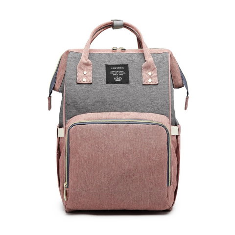 Import - Rucsac Multifunctional pentru Mamici, Flippy, din Panza Oxford, Compartimentare Multipla, Impermeabil, 43 x 18 x 26 cm, Roz/Gri
