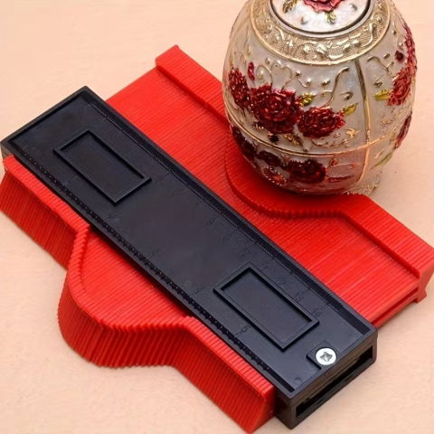 Casa si Bricolaj - Sablon Masurare Contur, Flippy, Cu Rigla Integrata, pentru Copiere Unghiuri si Forme Neregulate, Plastic Rezistent, 14.6 x 10.5 cm, Rosu/Negru