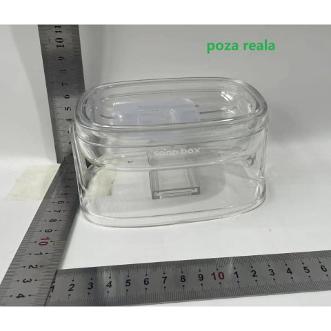 TeoMarket - Savoniera cu Suport 2 in 1, Flippy, Pentru Perete sau Blat, PET, Scurgere Optima, Argintiu Transparent