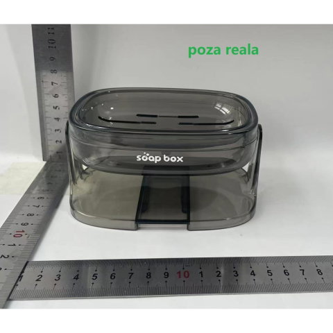 TeoMarket - Savoniera cu Suport 2 in 1, Flippy, Pentru Perete sau Blat, PET, Scurgere Optima, GriTransparent