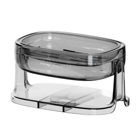 Pentru casa - Savoniera cu Suport 2 in 1, Flippy, Pentru Perete sau Blat, PET, Scurgere Optima, GriTransparent