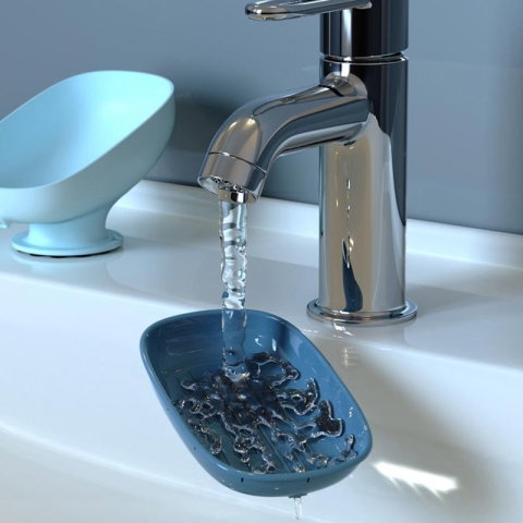 TeoMarket - Savoniera din Plastic, Flippy, cu Ventuza, Design Modern, Albastru