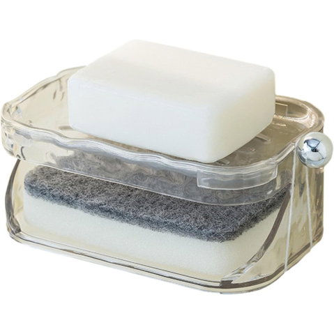 Import - Savoniera Dubla, Flippy, 2 Straturi, Instalare fara Perforare, Agatatoare Burete, 13.5 x 8.5 x 6 cm, Transparent