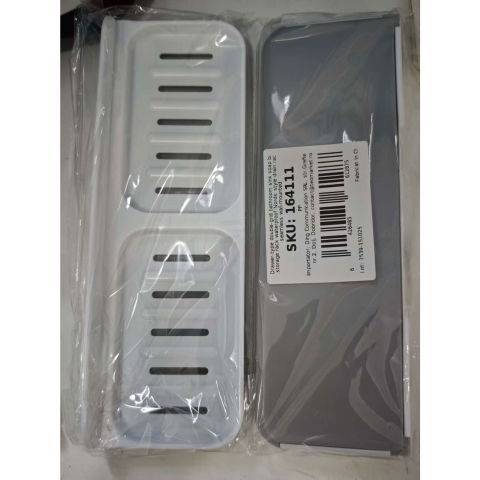 Articole pentru baie - Savoniera Dubla, Flippy, de Perete, cu Compartiment de Scurgere, Montare prin Lipire, 26 x 8 x 4 cm, Alb/Gri