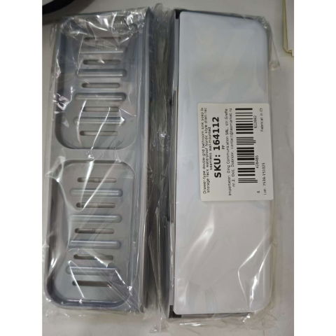 Articole pentru baie - Savoniera Dubla, Flippy, de Perete, cu Compartiment de Scurgere, Montare prin Lipire, 26 x 8 x 4 cm, Gri/Alb