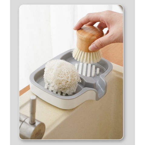 Articole pentru baie - Savoniera Dubla, Flippy, Sistem de Scurgere a Apei, din ABS, 14.5 x 18 x 3 cm, Alb/Gri