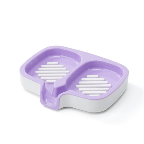 Articole pentru baie - Savoniera Dubla, Flippy, Sistem de Scurgere a Apei, din ABS, 14.5 x 18 x 3 cm, Mov/Alb