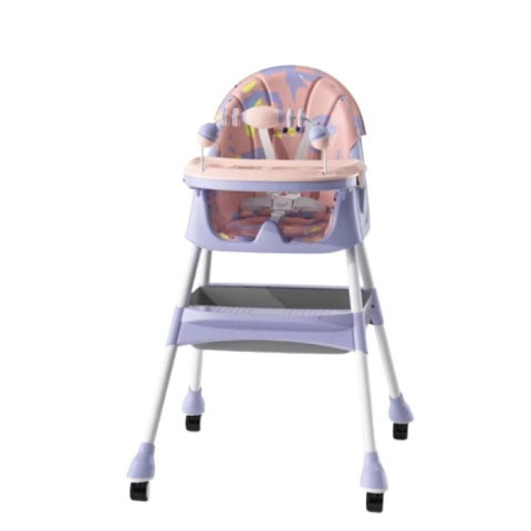 TeoMarket - Scaun de Masa 2in1, Flippy, pentru Copii de la 6 luni - 5 Ani, Inaltime Reglabila, Centura in 5 Puncte, Tava de Masa, Roti cu Frana, Cos Depozitare, Jucarie Inclusa, 94 x 78 x 60 cm, Roz/Mov