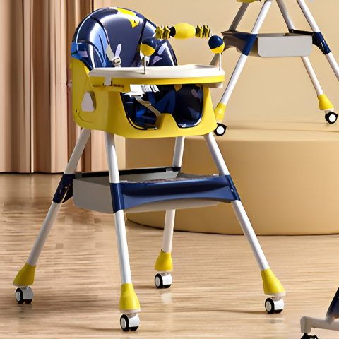 Import - Scaun de Masa pe Roti pentru Copii, Flippy, 2 Tavite si Husa Detasabile, Multifuncțional, Stabil, Centura de Siguranta, Spatar Reglabil Moale, Balansoar, Cos de Depozitare, de la 6 Luni, Galben