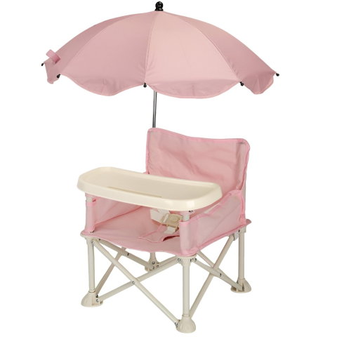 TeoMarket - Scaun de Masa pentru Bebelusi si Copii, Flippy, Tavita si Husa Detasabile, Multifuncțional, Stabil, Centura de Siguranta, Cos de Depozitare, Roz, cu Umbrela Roz, de la 6 Luni