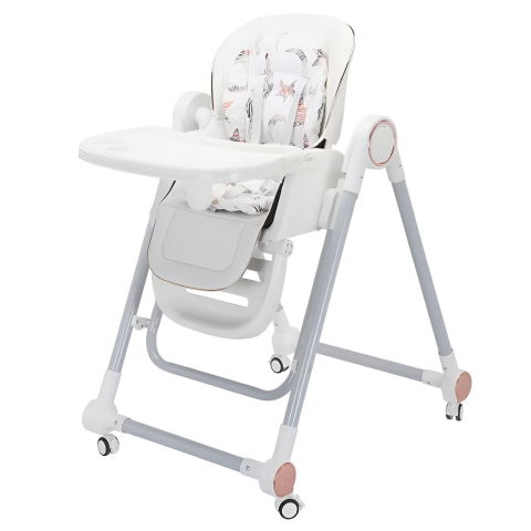 Scaune de masa bebe - Scaun de Masa pentru Bebelusi si Copii, Flippy, Tavita si Husa Detasabile, Multifuncțional, Stabil, Centura de Siguranta, Inaltime Ajustabila, Spatar Reglabil Moale, Balansoar, de la 6 Luni, Alb