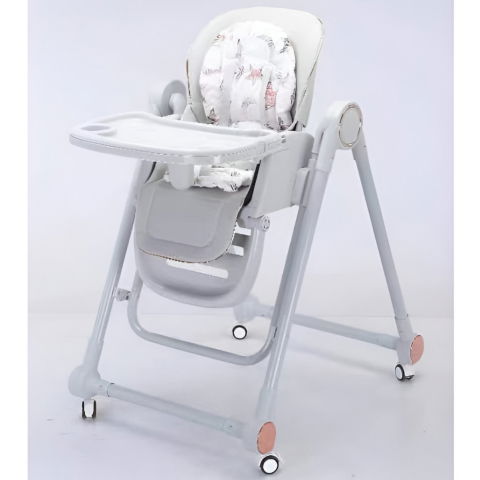 Scaune de masa bebe - Scaun de Masa pentru Bebelusi si Copii, Flippy, Tavita si Husa Detasabile, Multifuncțional, Stabil, Centura de Siguranta, Inaltime Ajustabila, Spatar Reglabil Moale, Balansoar, de la 6 Luni, Gri