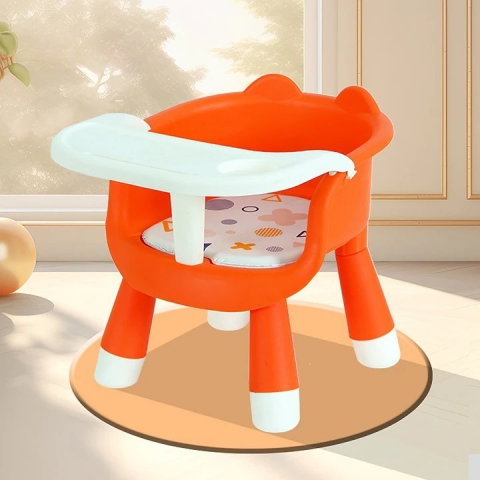 TeoMarket - Scaun de Masa pentru Copii, Flippy, 2 in 1, Tavita Detasabila, Spatar Ergonomic, +6 Luni, Inaltime 36 cm, Portocaliu