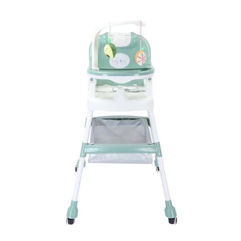 Import - Scaun de Masa pentru Copii, Flippy, Multifunctional, Pliabil, cu Roti, Cos de Depozitare, din Plastic, Centura de Siguranta, Suport de Agatat Jucarii, 110 x 60 x 70 cm, Verde