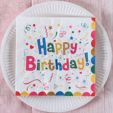 Import - Servetele de Masa pentru Zile de Nastere, Flippy, Servetele de masa Tematice Happy Birthday, Set 20 buc, Unisex, din Hartie, 33 x 33 cm, Alb Multicolor