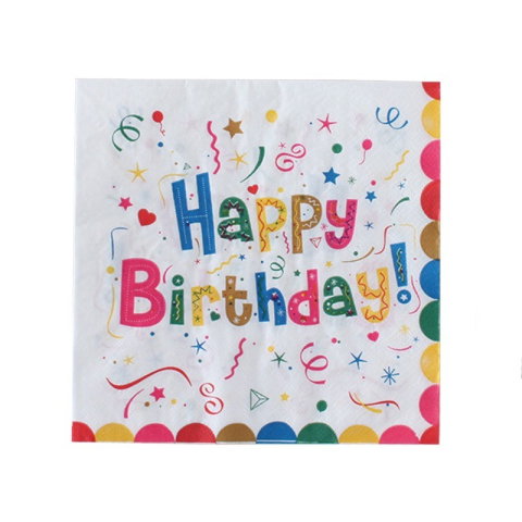 Import - Servetele de Masa pentru Zile de Nastere, Flippy, Servetele de masa Tematice Happy Birthday, Set 20 buc, Unisex, din Hartie, 33 x 33 cm, Alb Multicolor
