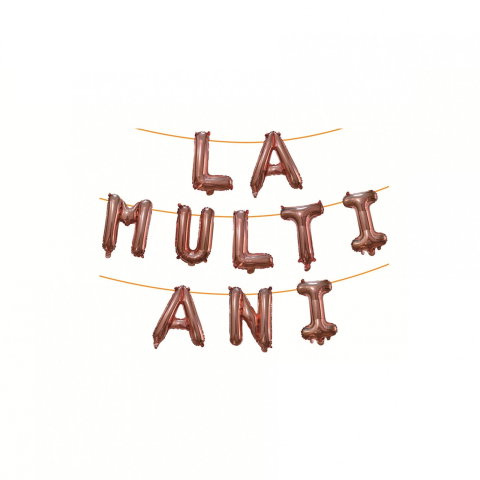 Import - Set 10 Baloane din Folie Metalizata, Flippy, Figurine Litere, Model La multi ani, Tema Aniversare, 40 cm, Ambalaj Individual, Pai Inclus, Umflare cu Aer sau Heliu, Bej