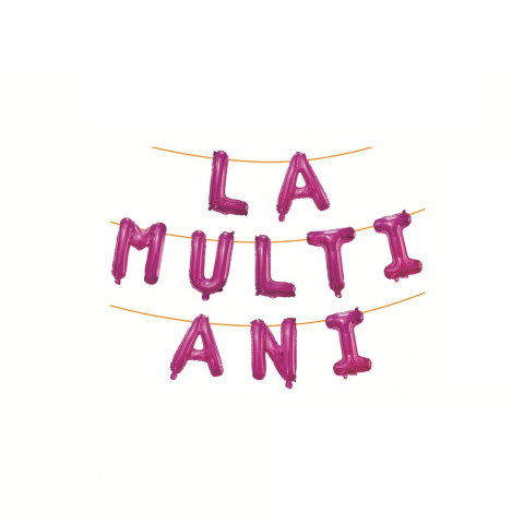 Import - Set 10 Baloane din Folie Metalizata, Flippy, Figurine Litere, Model La multi ani, Tema Aniversare, 40 cm, Ambalaj Individual, Pai Inclus, Umflare cu Aer sau Heliu, Roz