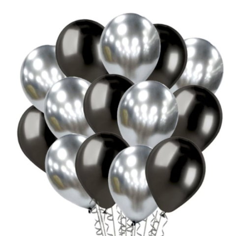 Best deals - Set 10 Baloane din Latex Chrome, Flippy, Model Party, 23 cm, Negru Argintiu, 2.2 g