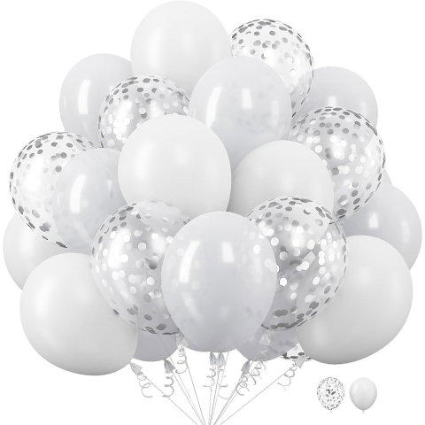 Best deals - Set 10 Baloane din Latex, Flippy, Model Party, 30 cm, 5x Alb, 5x Transparent Confetti, 2.8 g