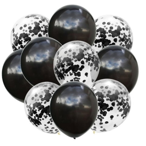 Import - Set 10 Baloane din Latex, Flippy, Model Party Confetti, 5 x Confetti, 5 x Negru, 25 cm, 2.2g