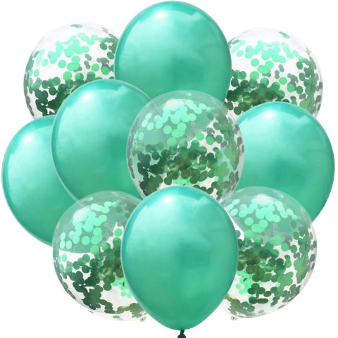 Import - Set 10 Baloane din Latex, Flippy, Model Party Confetti, 5 x Confetti, 5 x Turcoaz, 25 cm, 2.2g