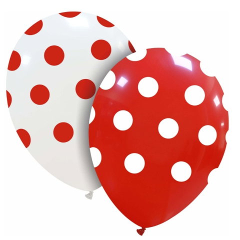 Best deals - Set 10 Baloane din Latex, Flippy, Model Party cu Buline, 30 cm, Alb si Rosu, 2.8 g