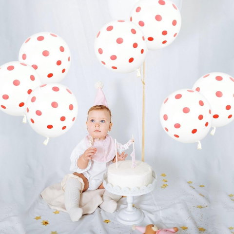 Best deals - Set 10 Baloane din Latex, Flippy, Model Party cu Buline, 30 cm, Alb si Rosu, 2.8 g