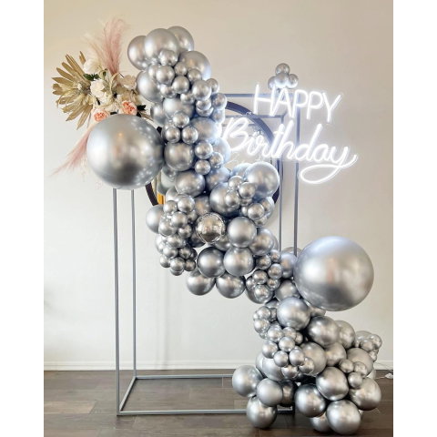 Best deals - Set 10 Baloane din Latex Metalizate, Flippy, Model Party, Alb, Argintiu, 23 cm, 2.2 g