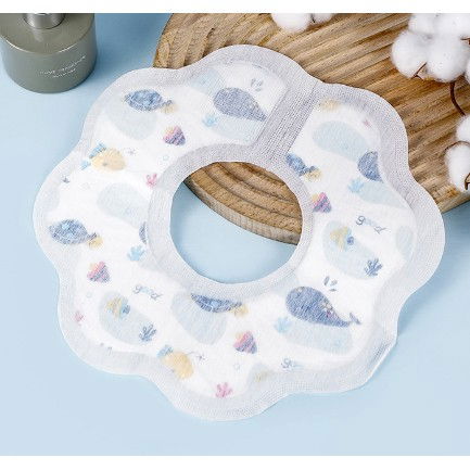 Articole Diverse copii - Set 10 Bavete de Unica Folosinta, Flippy, Model Animalute Marine, pentru Bebelusi, din Bumbac, Impermeabil, 28 x 28 cm, Alb/Albastru