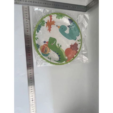 Articole Servire Masa - Set 10 Farfurii de Carton Happy Birthday, Flippy, 23 cm, Tematica Aniversare, Model Dinozauri, Multicolor