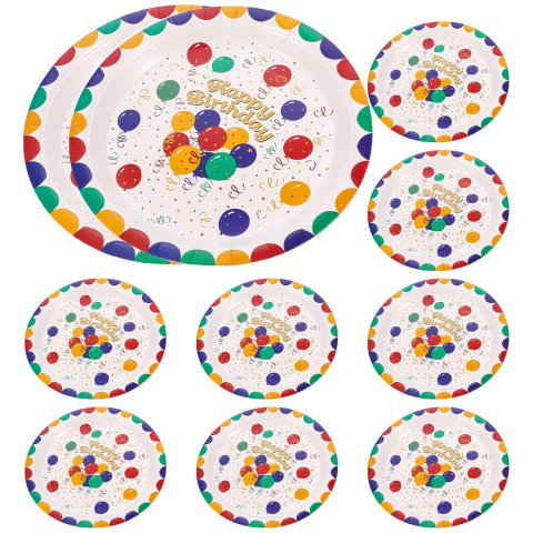 Best deals - Set 10 Farfurii de Unica Folosinta, Flippy, din Carton, 18 cm, Model Happy Birthday, Multicolor